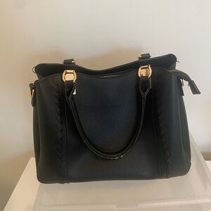 Black Faux Leather Satchel – Gold Hardware